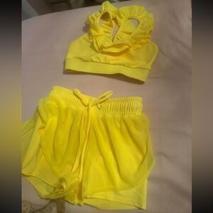 Yellow Women's Ruffled Crop Top and Shorts Set